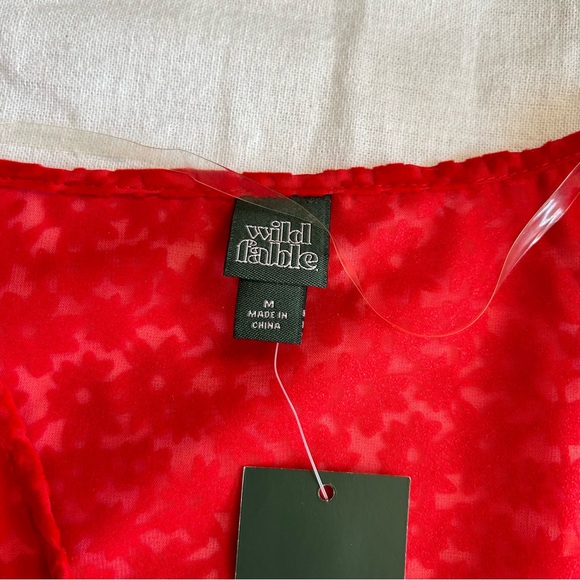Brand New!! Wild Fable | Red Velvet Textured Front Tie Crop Top with Flowers - Picture 8 of 12